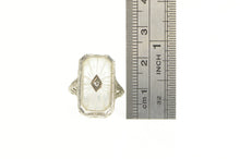 Load image into Gallery viewer, 14K Art Deco Camphor Glass Filigree Diamond Ring White Gold