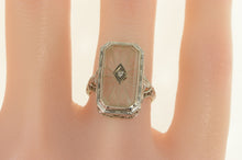 Load image into Gallery viewer, 14K Art Deco Camphor Glass Filigree Diamond Ring White Gold