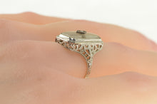 Load image into Gallery viewer, 14K Art Deco Camphor Glass Filigree Diamond Ring White Gold