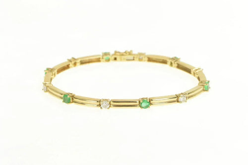 14K Diamond Emerald Classic Bar Link Tennis Bracelet 6.5