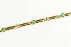 14K Diamond Emerald Classic Bar Link Tennis Bracelet 6.5" Yellow Gold