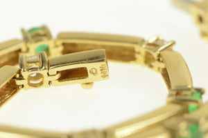 14K Diamond Emerald Classic Bar Link Tennis Bracelet 6.5" Yellow Gold