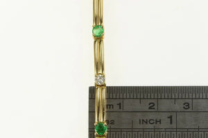 14K Diamond Emerald Classic Bar Link Tennis Bracelet 6.5" Yellow Gold