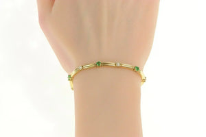 14K Diamond Emerald Classic Bar Link Tennis Bracelet 6.5" Yellow Gold