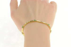 14K Diamond Emerald Classic Bar Link Tennis Bracelet 6.5" Yellow Gold