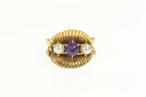 14K 1950's Pearl Amethyst Pearl Accent Statement Ring Yellow Gold