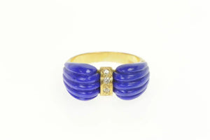 14K 1950's Carved Lapis Lazuli Diamond Bow Ring Yellow Gold