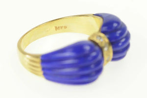 14K 1950's Carved Lapis Lazuli Diamond Bow Ring Yellow Gold