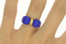 Load image into Gallery viewer, 14K 1950&#39;s Carved Lapis Lazuli Diamond Bow Ring Yellow Gold