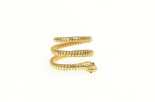 Load image into Gallery viewer, 14K Garnet Eyed Coiled Snake Serpent Wrap Ring Yellow Gold