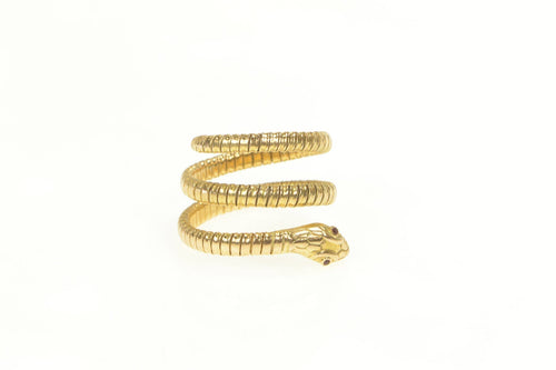 14K Garnet Eyed Coiled Snake Serpent Wrap Ring Yellow Gold