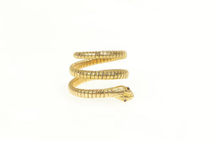 14K Garnet Eyed Coiled Snake Serpent Wrap Ring Yellow Gold