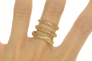 14K Garnet Eyed Coiled Snake Serpent Wrap Ring Yellow Gold