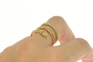 14K Garnet Eyed Coiled Snake Serpent Wrap Ring Yellow Gold