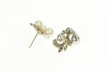 Load image into Gallery viewer, 14K 1950&#39;s Pearl Diamond Swirl Cluster Stud Earrings White Gold