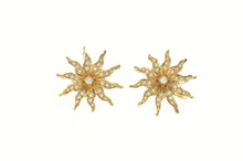 Load image into Gallery viewer, 14K Victorian Seed Pearl Sun Flower Screw Back Earrings Yellow Gold