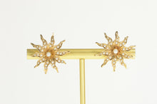 Load image into Gallery viewer, 14K Victorian Seed Pearl Sun Flower Screw Back Earrings Yellow Gold