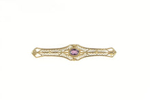 Load image into Gallery viewer, 14K Victorian Amethyst Ornate Filigree Bar Pin/Brooch Yellow Gold