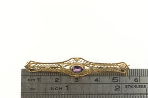 14K Victorian Amethyst Ornate Filigree Bar Pin/Brooch Yellow Gold