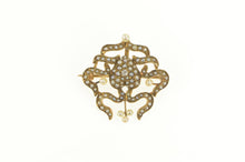 Load image into Gallery viewer, 14K Victorian Heart Diamond Seed Pearl Ribbon Pin/Brooch Yellow Gold