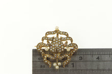 Load image into Gallery viewer, 14K Victorian Heart Diamond Seed Pearl Ribbon Pin/Brooch Yellow Gold