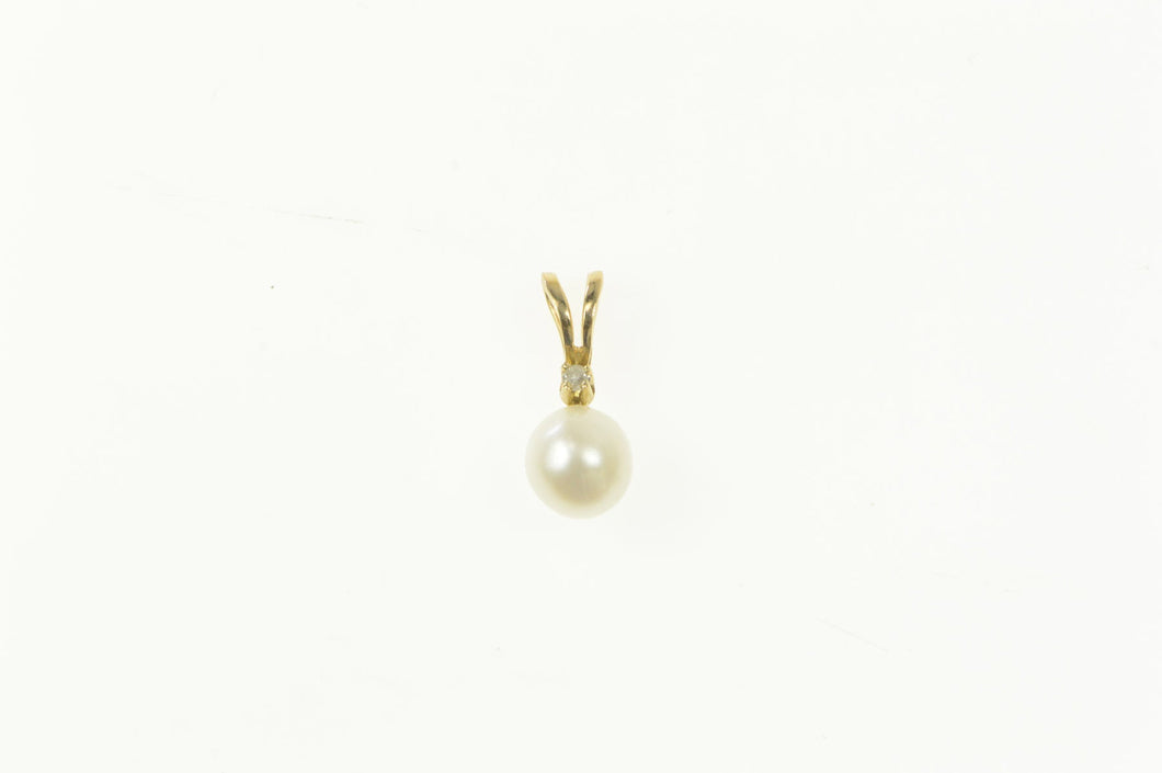 10K Pearl Diamond Accent Classic Statement Charm/Pendant Yellow Gold