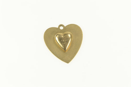 14K 1960's Double Heart J Monogram Engraved Charm/Pendant Yellow Gold
