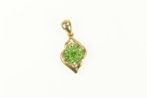 14K Round Tsavorite Garnet Cluster Statement Pendant Yellow Gold