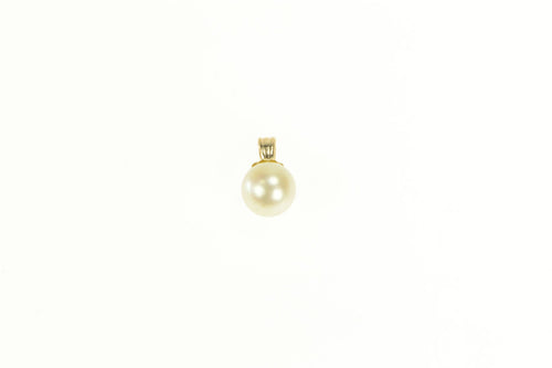 14K Classic 6.8mm Pearl Simple Statement Pendant Yellow Gold