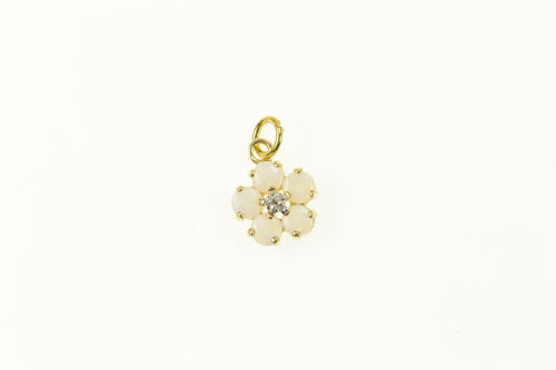 14K Opal Flower Diamond Accent Cluster Charm/Pendant Yellow Gold