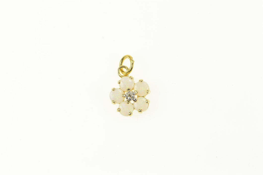 14K Opal Flower Diamond Accent Cluster Charm/Pendant Yellow Gold