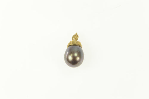 14K Dark Grey Pearl Simple Statement Charm/Pendant Yellow Gold
