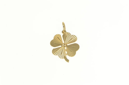14K Grooved Shamrock Clover Good Luck Charm/Pendant Yellow Gold