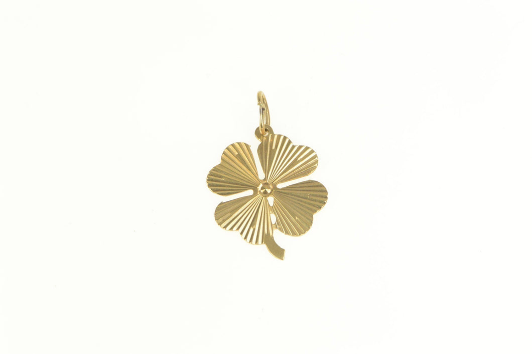 14K Grooved Shamrock Clover Good Luck Charm/Pendant Yellow Gold