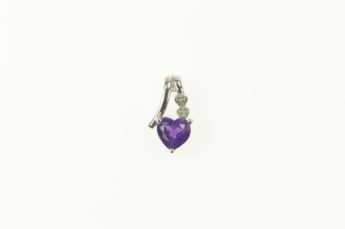 10K Heart Amethyst Diamond Accent Classic Charm/Pendant White Gold