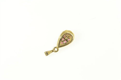 14K Diamond Ruby Halo Tear Drop Pear Cluster Charm/Pendant Yellow Gold