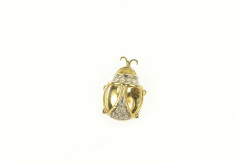 10K Diamond Inset Lady Bug Good Luck Symbol Charm/Pendant Yellow Gold
