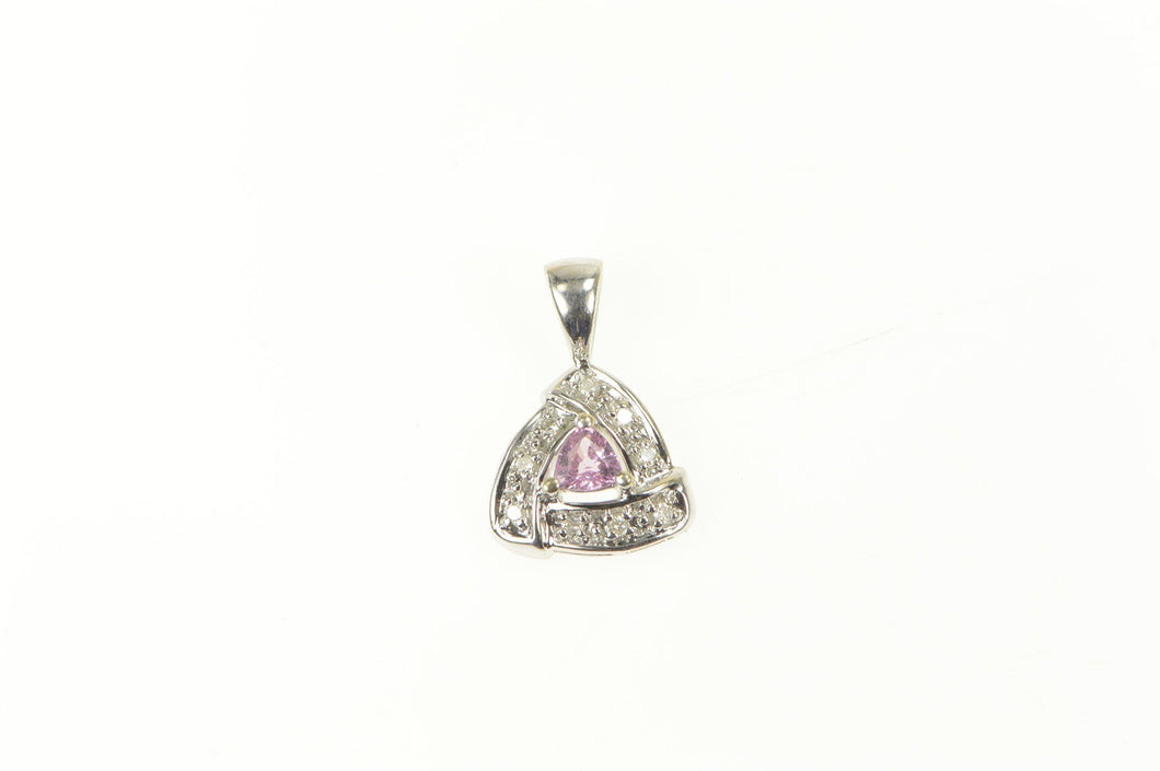 10K Trillion Pink Sapphire Diamond Triangle Pendant White Gold