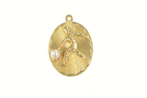 14K Retro Pearl Lady Bowler Bowling Sport Charm/Pendant Yellow Gold