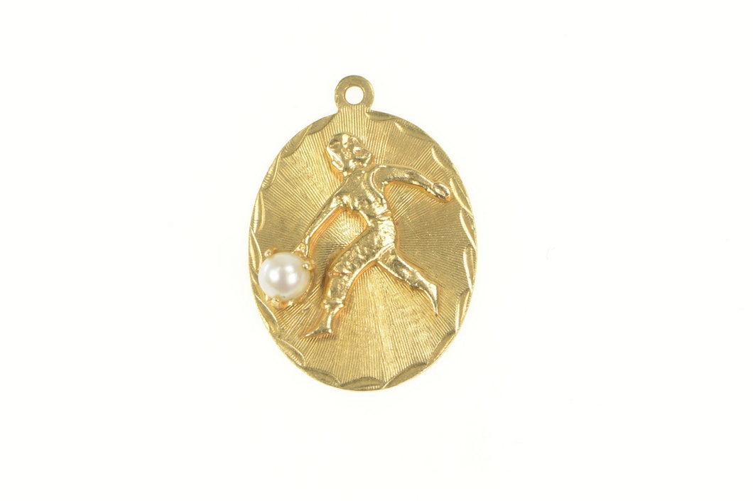 14K Retro Pearl Lady Bowler Bowling Sport Charm/Pendant Yellow Gold