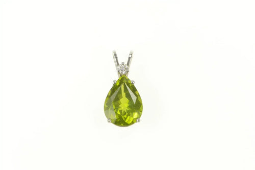 14K Pear Cut Peridot Diamond Accent Statement Pendant White Gold