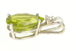 14K Pear Cut Peridot Diamond Accent Statement Pendant White Gold