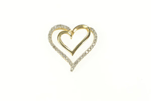 10K Two Tone Diamond Encrusted Heart Love Pin/Brooch Yellow Gold