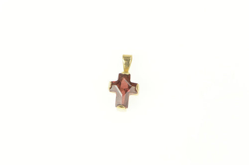 14K Garnet Cross Christian Faith Symbol Pendant Yellow Gold