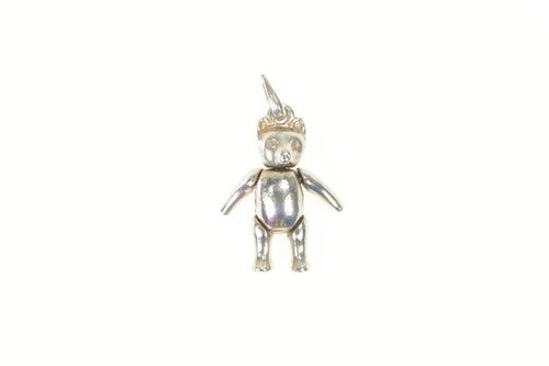Sterling Silver Articulated 3D Teddy Bear Stuffed Animal Charm/Pendant