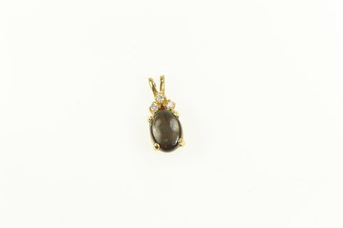 14K Oval Black Star Sapphire Diamond Cluster Pendant Yellow Gold