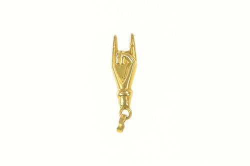 18K 3D Hand Sign Horns Rock & Roll Charm/Pendant Yellow Gold