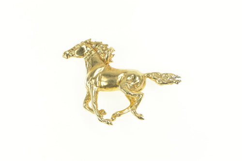 14K 3D Diamond Mane Galloping Racing Horse Charm/Pendant Yellow Gold