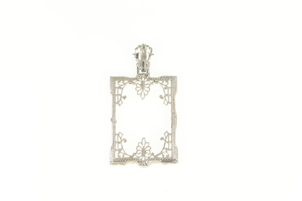 14K Art Deco Filigree 26.8x19.6mm Frame Pendant White Gold
