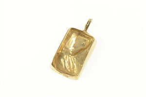 14K Queen Nefertiti Ornate Squared Repousse Pendant Yellow Gold